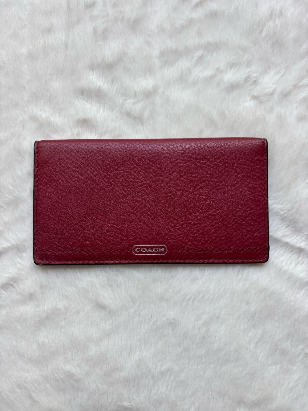 Coach Burgundy Pebbled Leather Checkbook Cover Wallet with Pen Loop